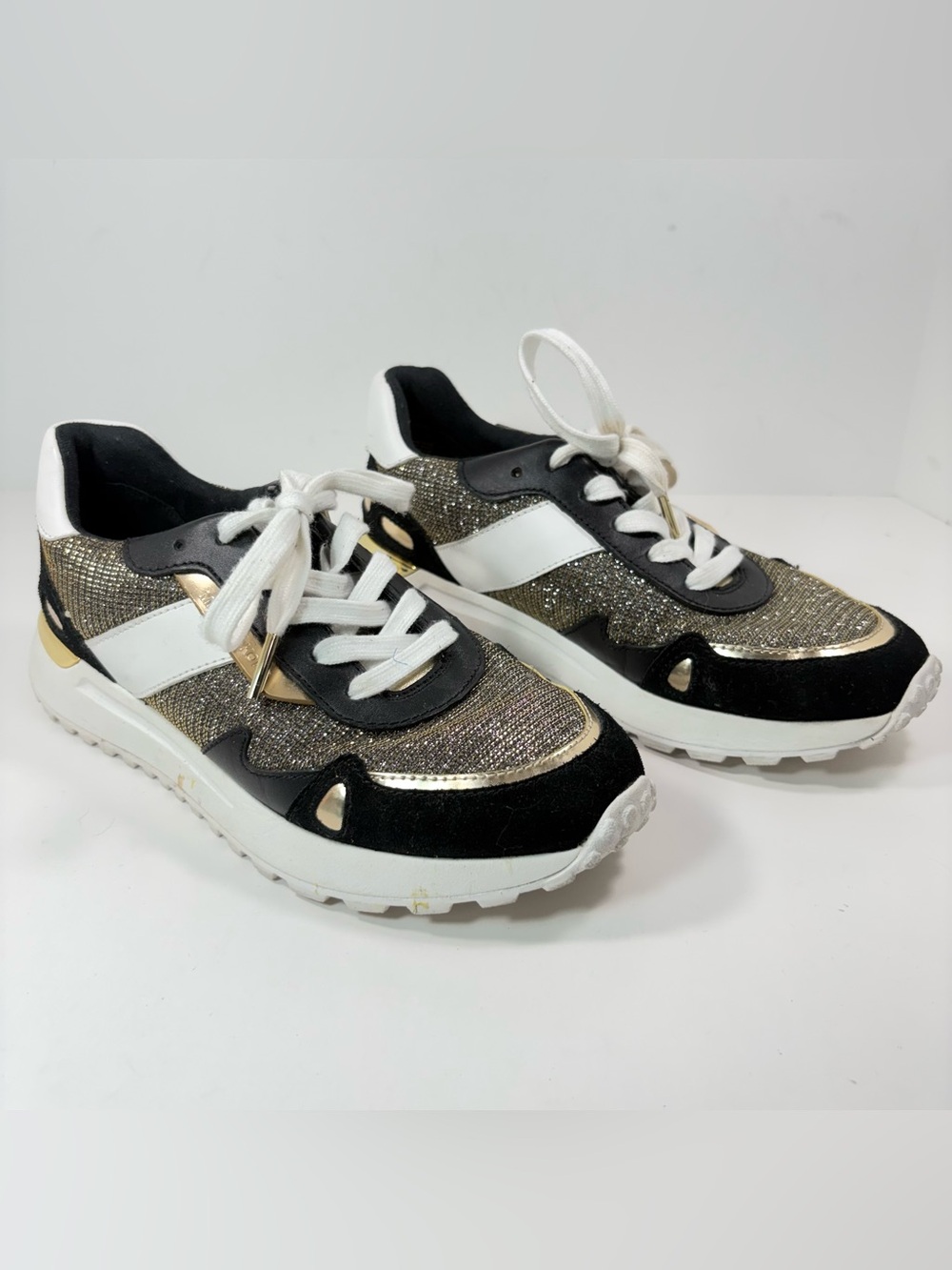 MICHAEL Michael Kors Monroe Trainer Womens 6M Sneakers Black White Gold